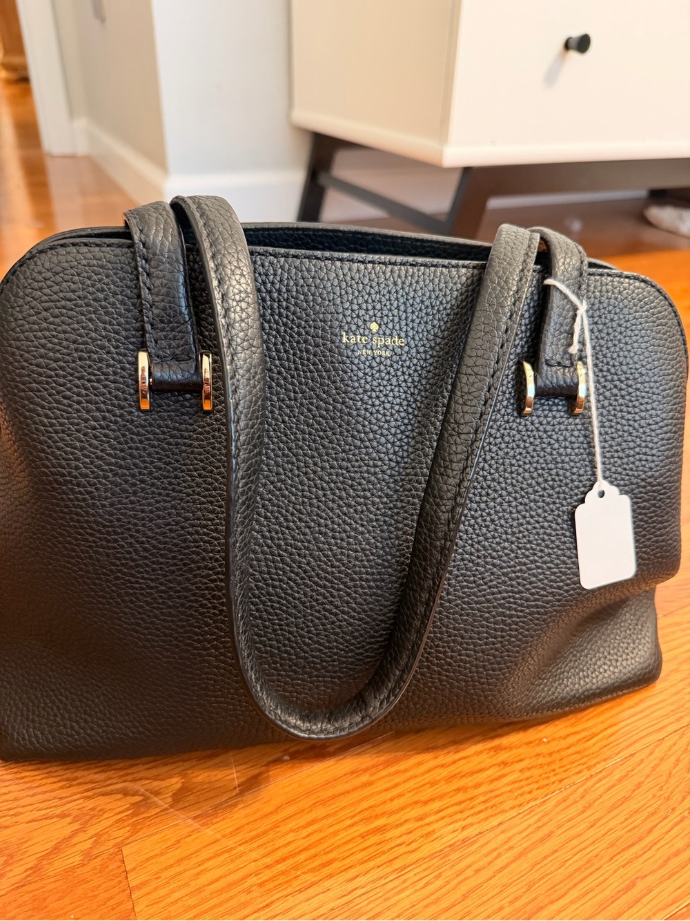 kate spade Black Pebbled Leather Satchel with Gold Accents
